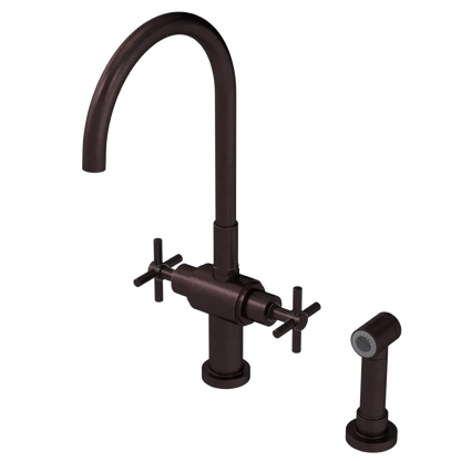 Rubinet Two Handle Single Hole Kitchen Set with LaSalle Spout with Hand Spray Oil Rubbed Bronze