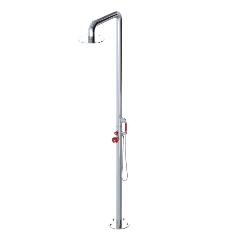 Rubinet Pressure Balance Outdoor Shower with Hand Held Shower & 10" Shower Head - 304 Stainless Steel Chrome