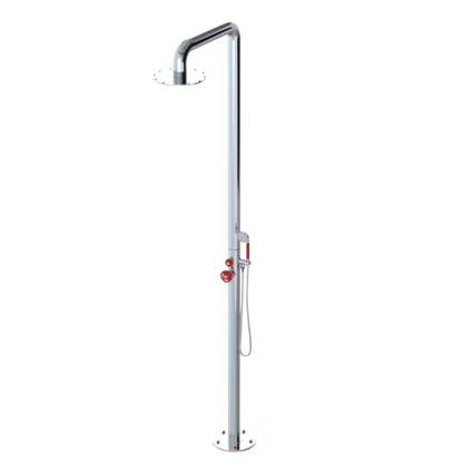 Rubinet Pressure Balance Outdoor Shower with Hand Held Shower & 10" Shower Head - 304 Stainless Steel Chrome