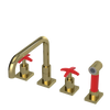 Rubinet Widespread Kitchen Set with Genesis Spout with Hand Spray Natural Brass