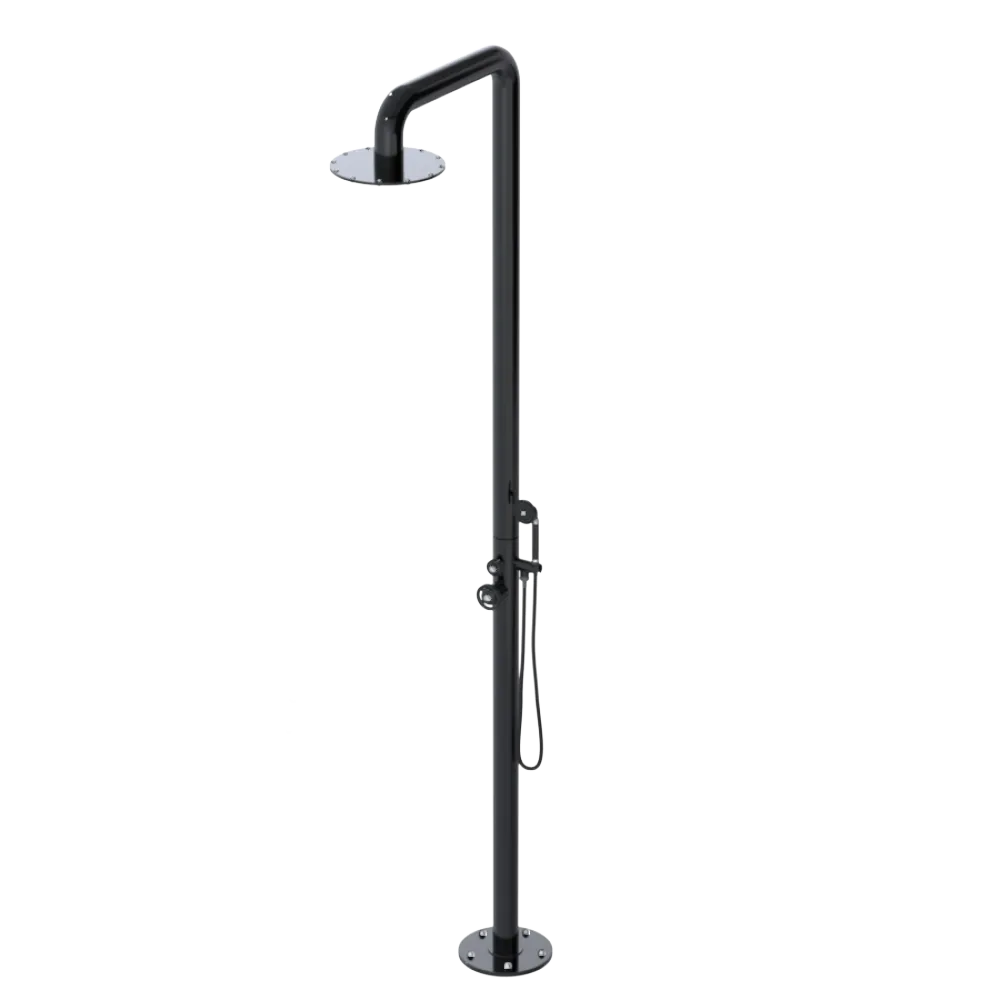 Rubinet Pressure Balance Outdoor Shower with Hand Held Shower & 10" Shower Head - 304 Stainless Steel Black