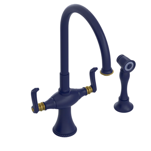 Rubinet Two Handle Single Hole Kitchen Set with Hand Spray Midnight Blue