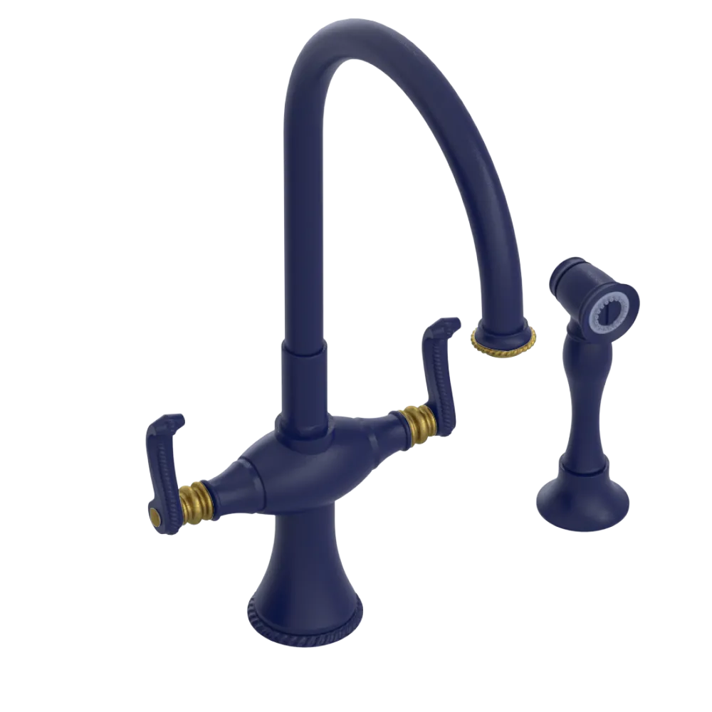 Rubinet Two Handle Single Hole Kitchen Set with Hand Spray Midnight Blue