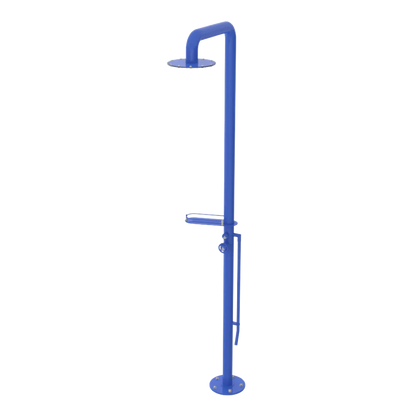Rubinet Pressure Balance Outdoor Shower with Foot Rinse & 10" Shower Head (with shelf) - 304 Stainless Steel Blu Jean