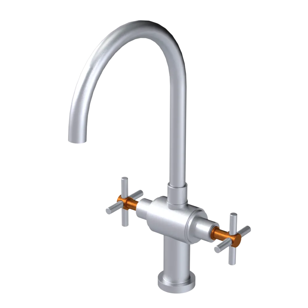 Rubinet Two Handle Single Hole Kitchen Set with LaSalle Spout Satin Chrome