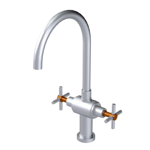 Rubinet Two Handle Single Hole Kitchen Set with LaSalle Spout Satin Chrome