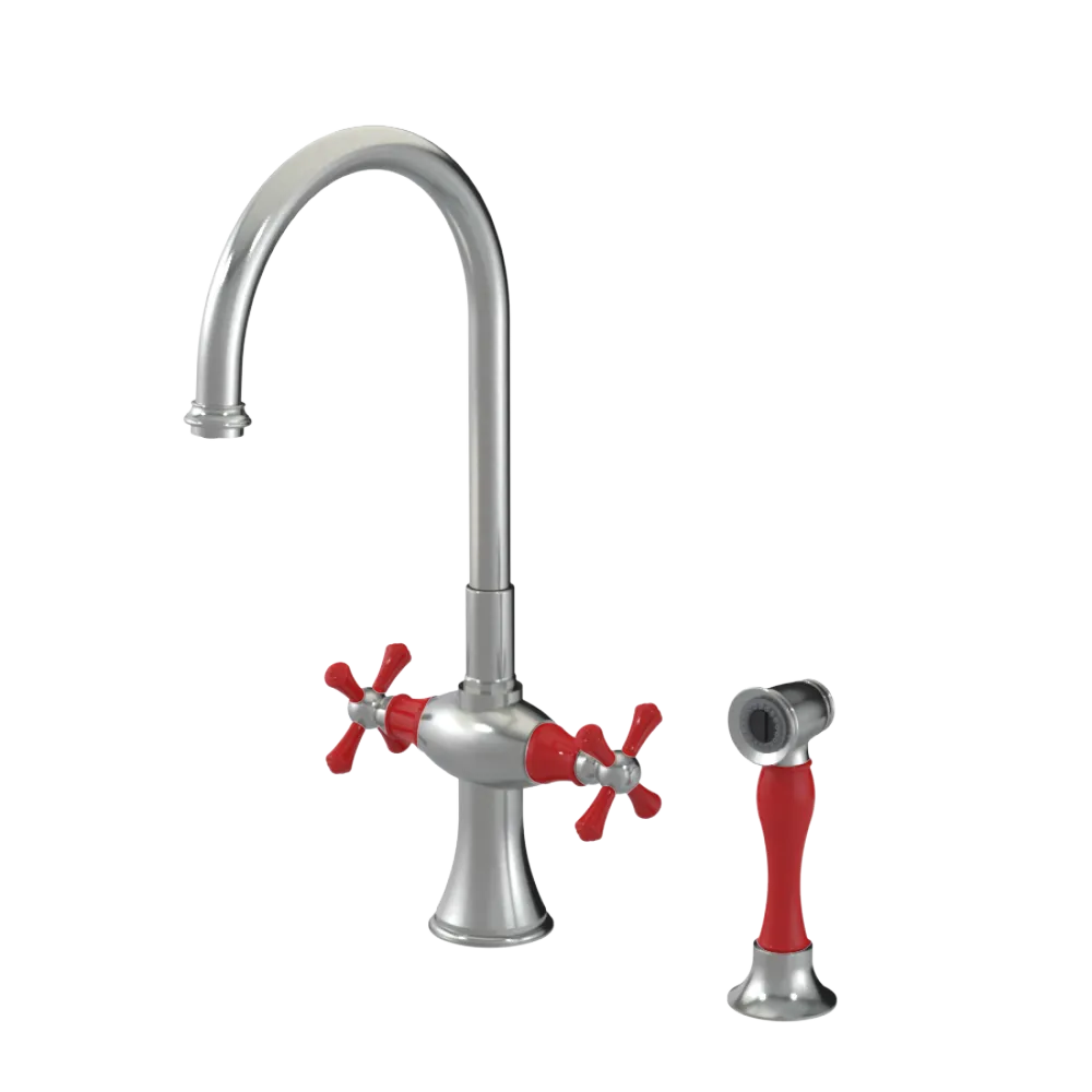Rubinet Two Handle Single Hole Kitchen Set with Hand Spray Satin Nickel