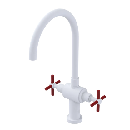 Rubinet Two Handle Single Hole Kitchen Set with LaSalle Spout Matt White