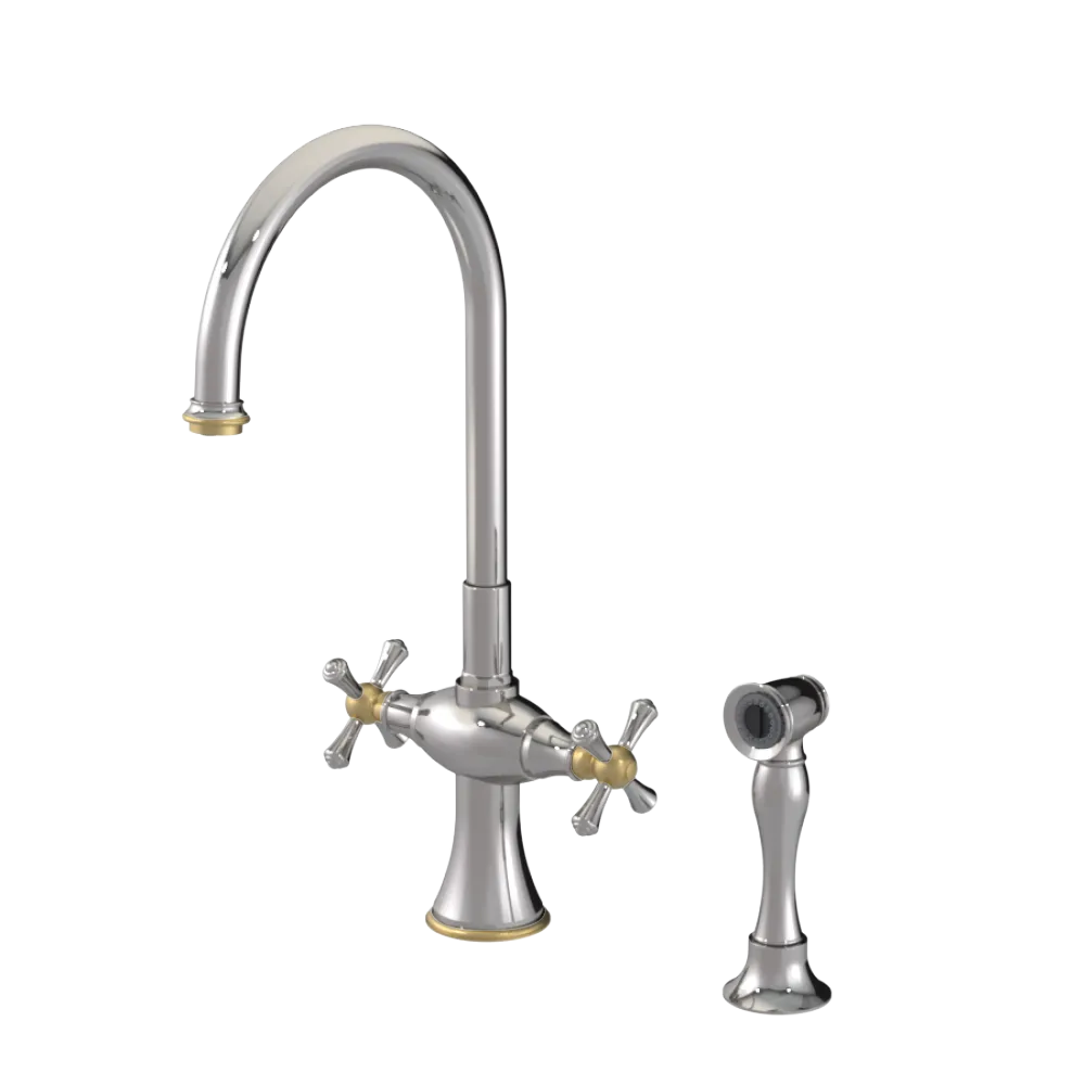 Rubinet Two Handle Single Hole Kitchen Set with Hand Spray Polished Nickel