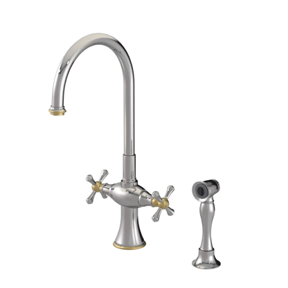 Rubinet Two Handle Single Hole Kitchen Set with Hand Spray Polished Nickel