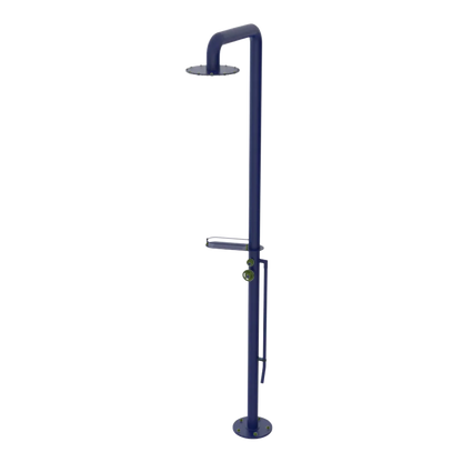 Rubinet Pressure Balance Outdoor Shower with Foot Rinse & 10" Shower Head (with shelf) - 304 Stainless Steel Midnight Blue