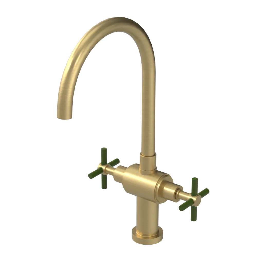 Rubinet Two Handle Single Hole Kitchen Set with LaSalle Spout Satin Brass