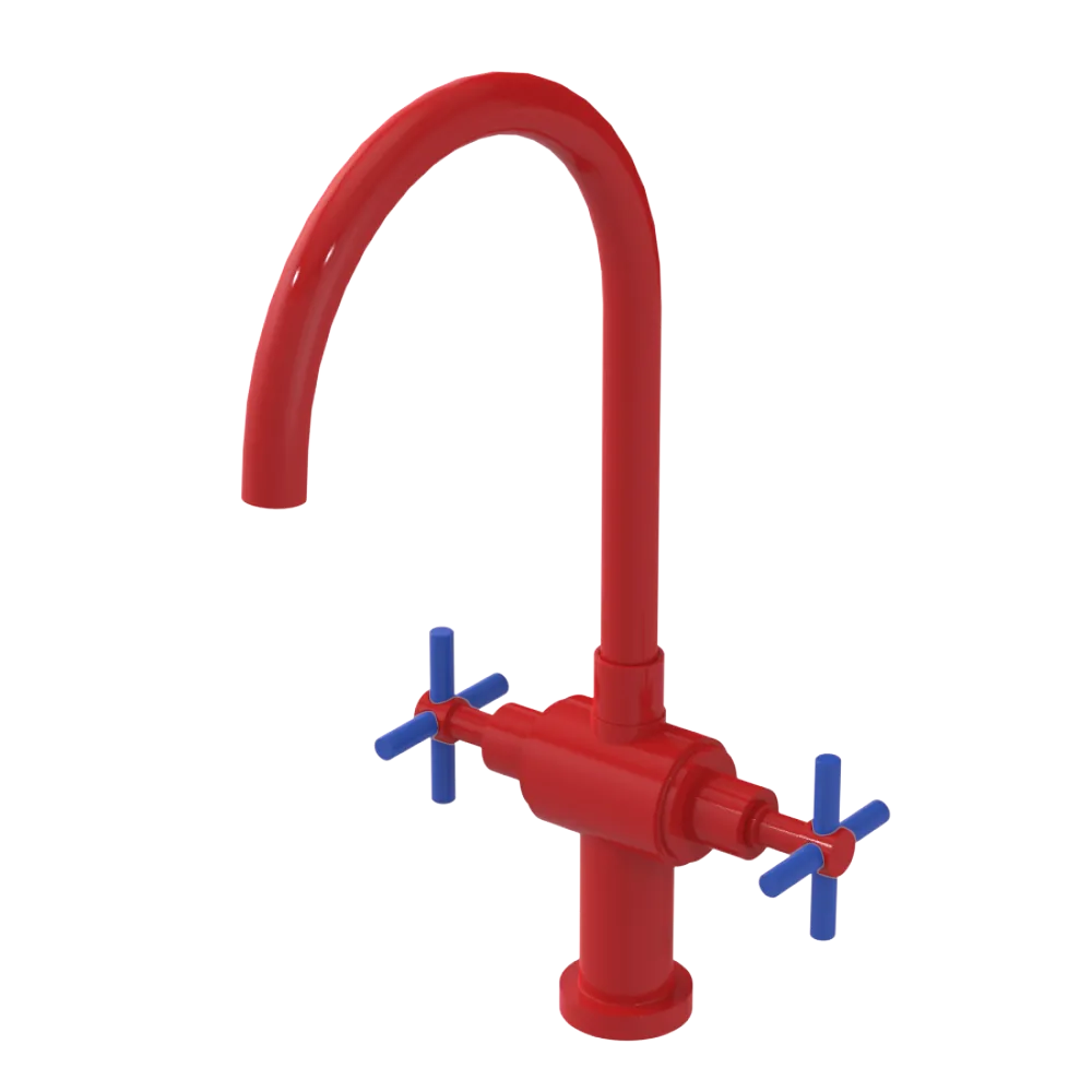 Rubinet Two Handle Single Hole Kitchen Set with LaSalle Spout Red