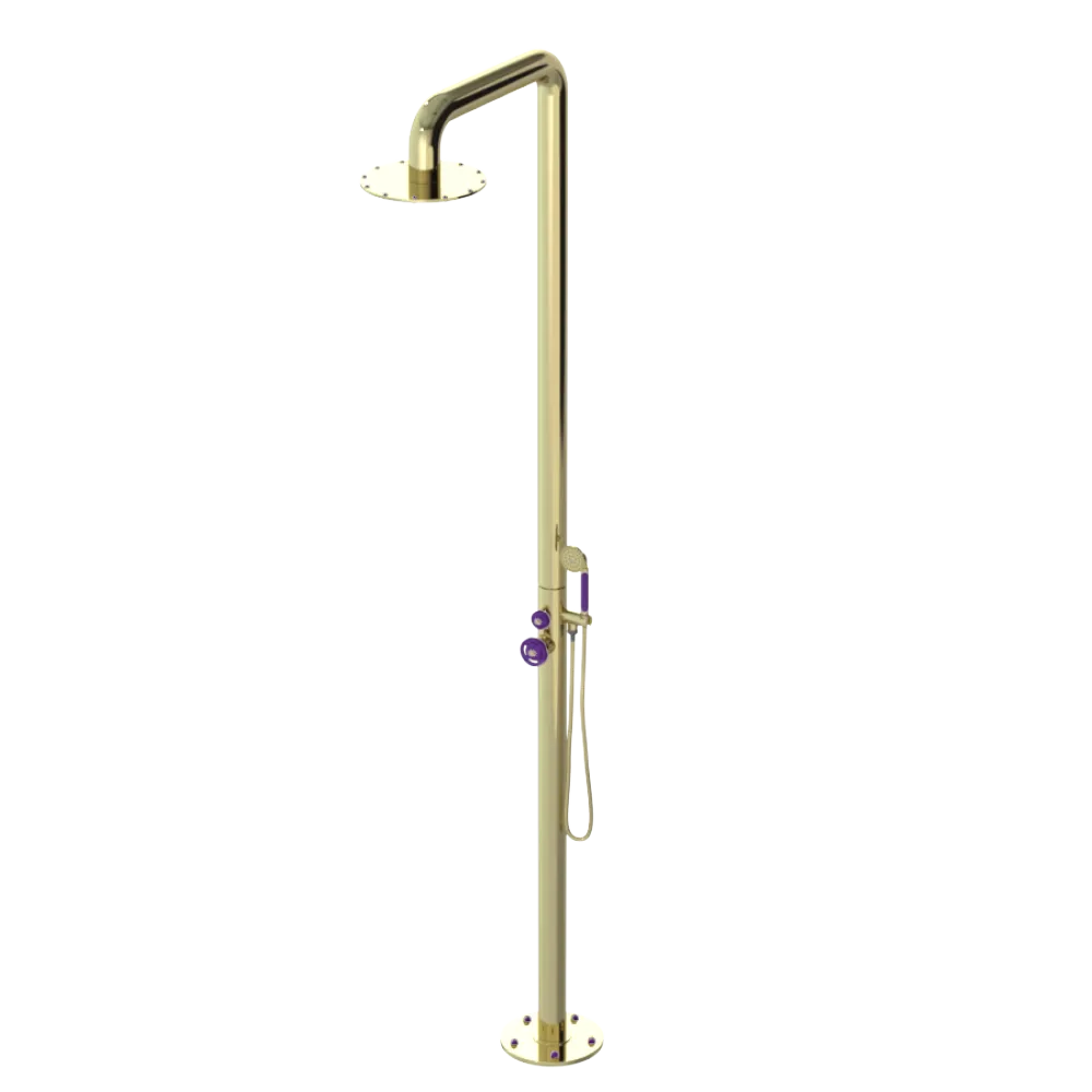 Rubinet Pressure Balance Outdoor Shower with Hand Held Shower & 10" Shower Head - 304 Stainless Steel Gold