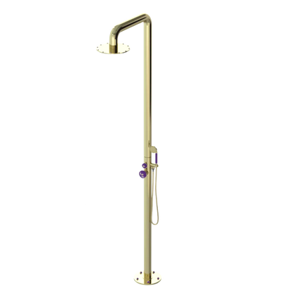Rubinet Pressure Balance Outdoor Shower with Hand Held Shower & 10" Shower Head - 304 Stainless Steel Gold