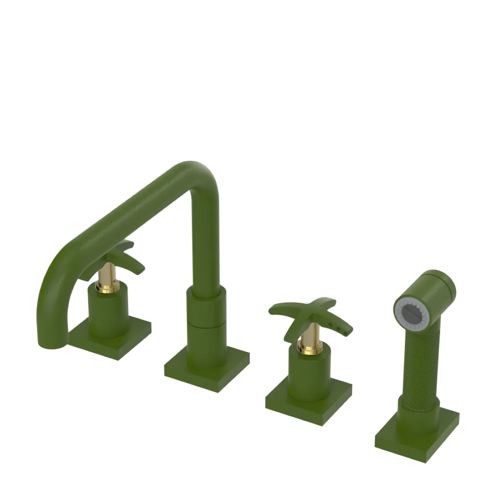 Rubinet Widespread Kitchen Set with Genesis Spout with Hand Spray Green Envy