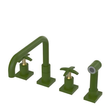 Rubinet Widespread Kitchen Set with Genesis Spout with Hand Spray Green Envy