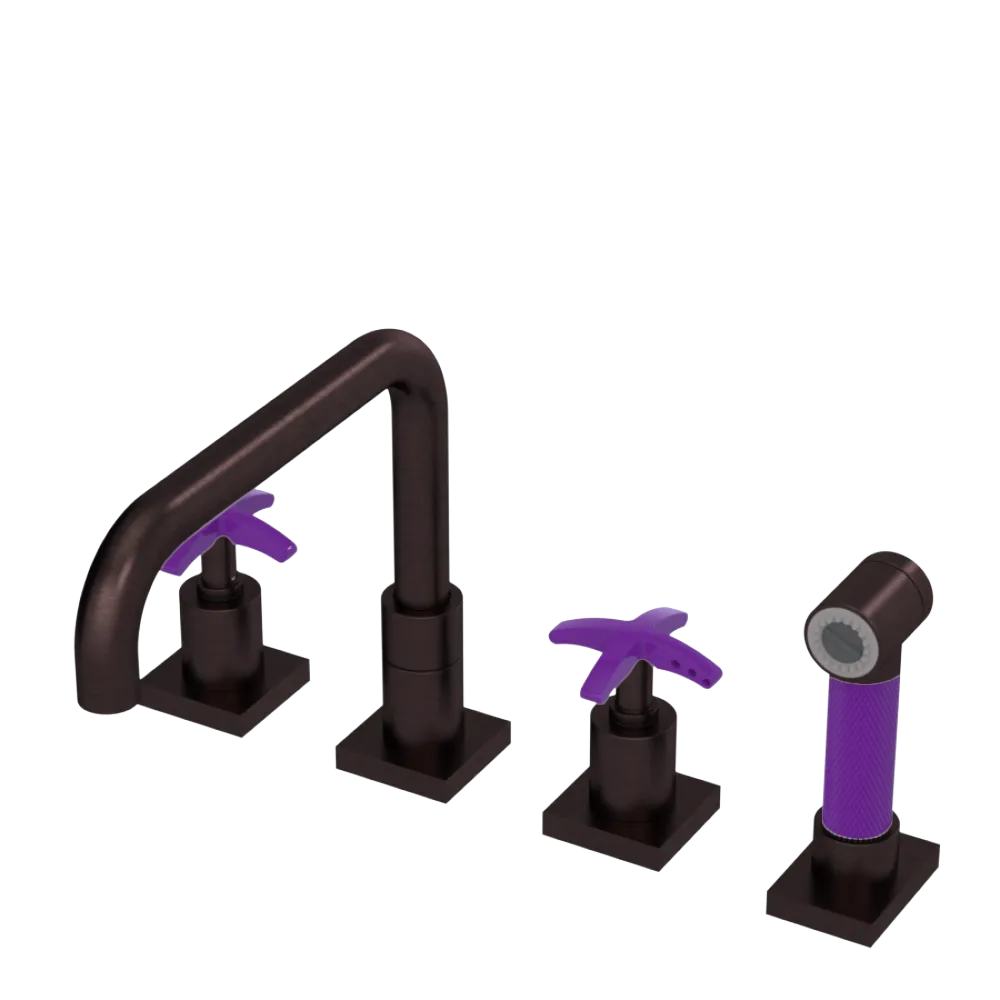 Rubinet Widespread Kitchen Set with Genesis Spout with Hand Spray Oil Rubbed Bronze