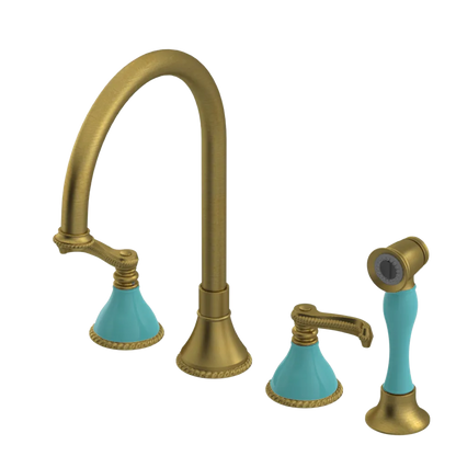 Rubinet Widespread Kitchen Set with Hand Spray Antique Brass Matt
