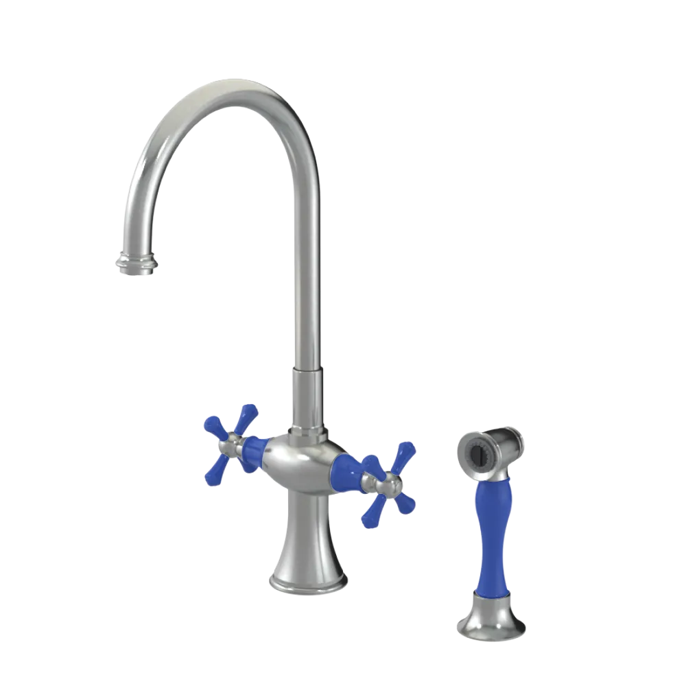 Rubinet Two Handle Single Hole Kitchen Set with Hand Spray Satin Nickel