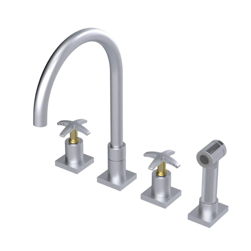 Rubinet Widespread Kitchen Set with Hand Spray Satin Chrome