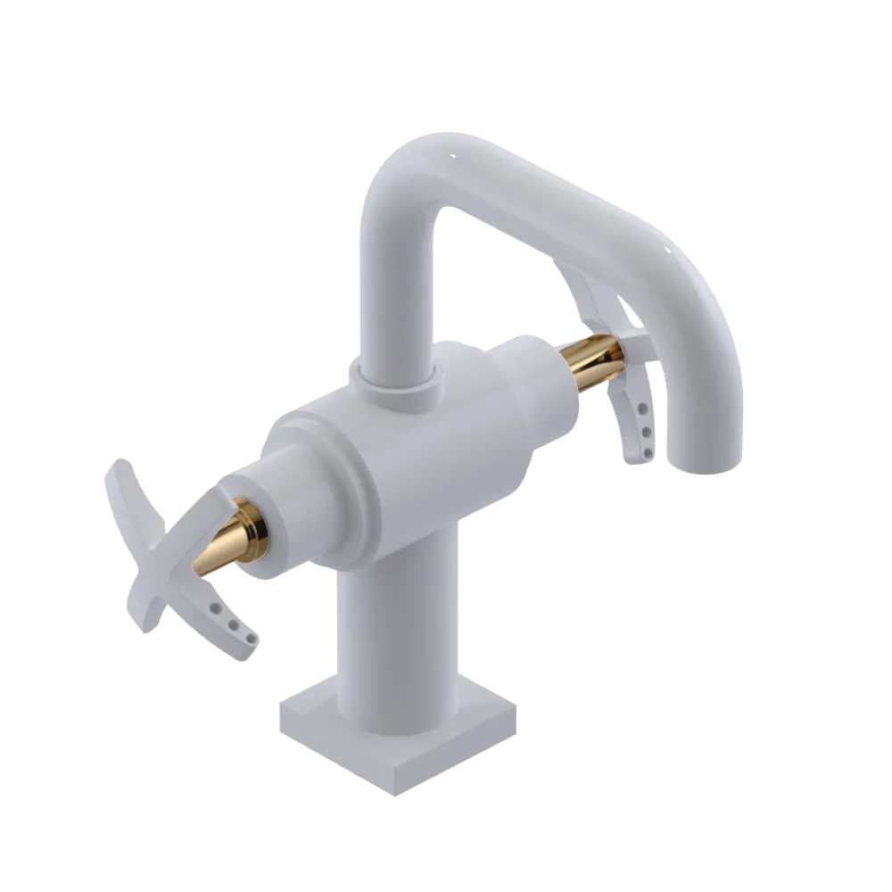Rubinet Single Hole Dual Handle Lav. Set. with Genesis spout (less drain) White