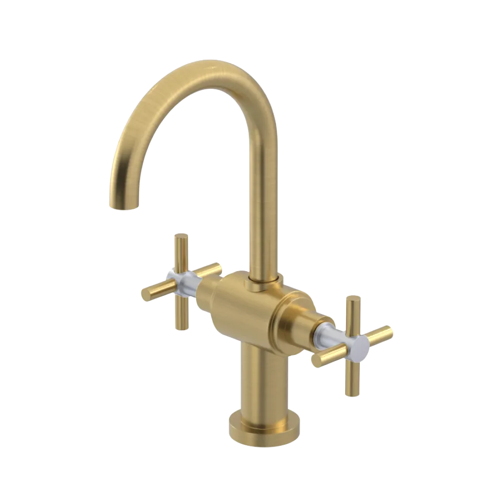 Rubinet Single Hole Dual Handle Lav. Set with LaSalle Spout (less drain) Satin Brass