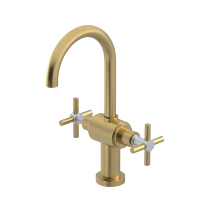 Rubinet Single Hole Dual Handle Lav. Set with LaSalle Spout (less drain) Satin Brass
