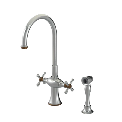 Rubinet Two Handle Single Hole Kitchen Set with Hand Spray Satin Nickel