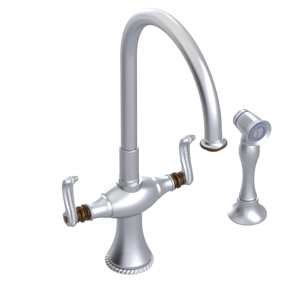 Rubinet Two Handle Single Hole Kitchen Set with Hand Spray Satin Chrome