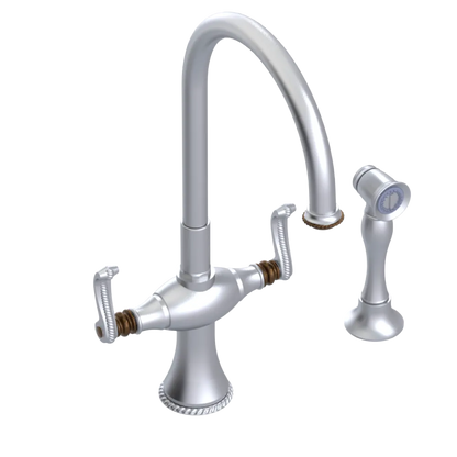 Rubinet Two Handle Single Hole Kitchen Set with Hand Spray Satin Chrome