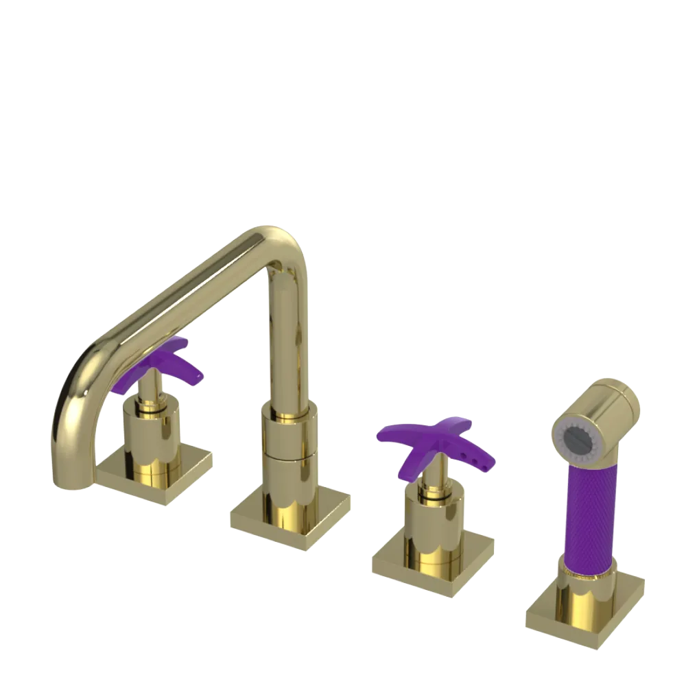 Rubinet Widespread Kitchen Set with Genesis Spout with Hand Spray Gold