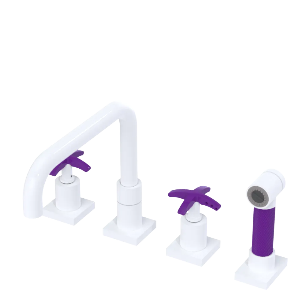 Rubinet Widespread Kitchen Set with Genesis Spout with Hand Spray White