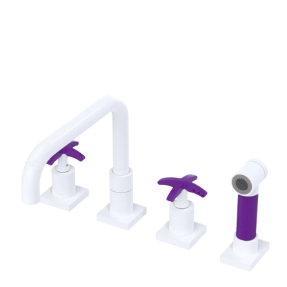 Rubinet Widespread Kitchen Set with Genesis Spout with Hand Spray White