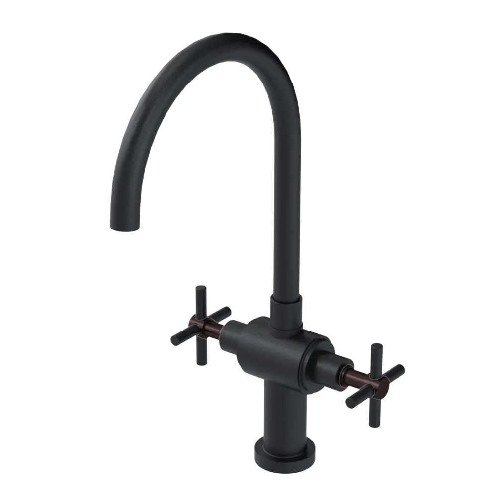 Rubinet Two Handle Single Hole Kitchen Set with LaSalle Spout Matt Black