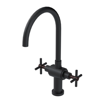Rubinet Two Handle Single Hole Kitchen Set with LaSalle Spout Matt Black