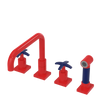 Rubinet Widespread Kitchen Set with Genesis Spout with Hand Spray Red