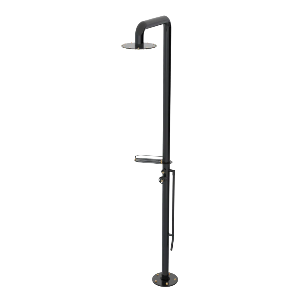 Rubinet Pressure Balance Outdoor Shower with Foot Rinse & 10" Shower Head (with shelf) - 304 Stainless Steel Black