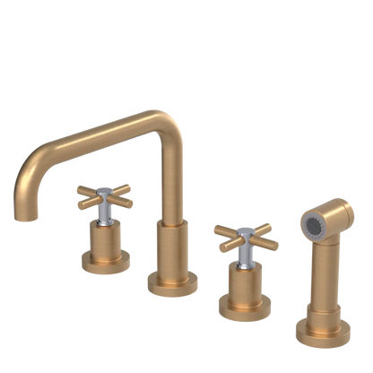 Rubinet Widespread Kitchen Set with Hand Spray Satin Gold