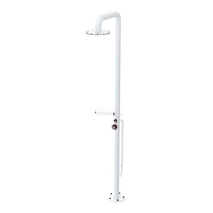 Rubinet Pressure Balance Outdoor Shower with Foot Rinse & 10" Shower Head (with shelf) - 304 Stainless Steel White