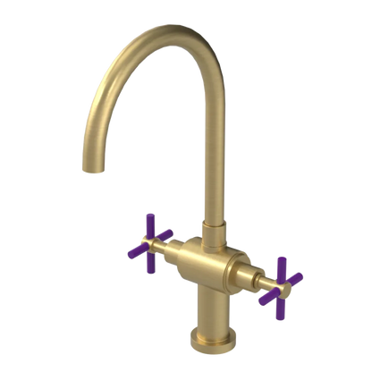 Rubinet Two Handle Single Hole Kitchen Set with LaSalle Spout Satin Brass