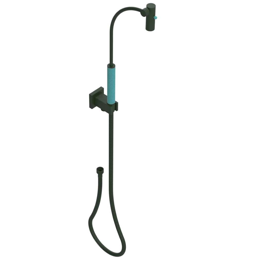 Rubinet Hand Held Shower Bidet with Extended Reach & Dual Function Spray Including Wall Bracket with Supply & Hose (Square) Green Envy