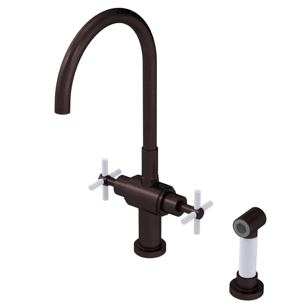Rubinet Two Handle Single Hole Kitchen Set with LaSalle Spout with Hand Spray Oil Rubbed Bronze