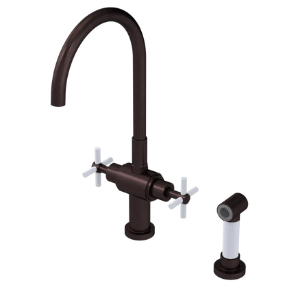 Rubinet Two Handle Single Hole Kitchen Set with LaSalle Spout with Hand Spray Oil Rubbed Bronze