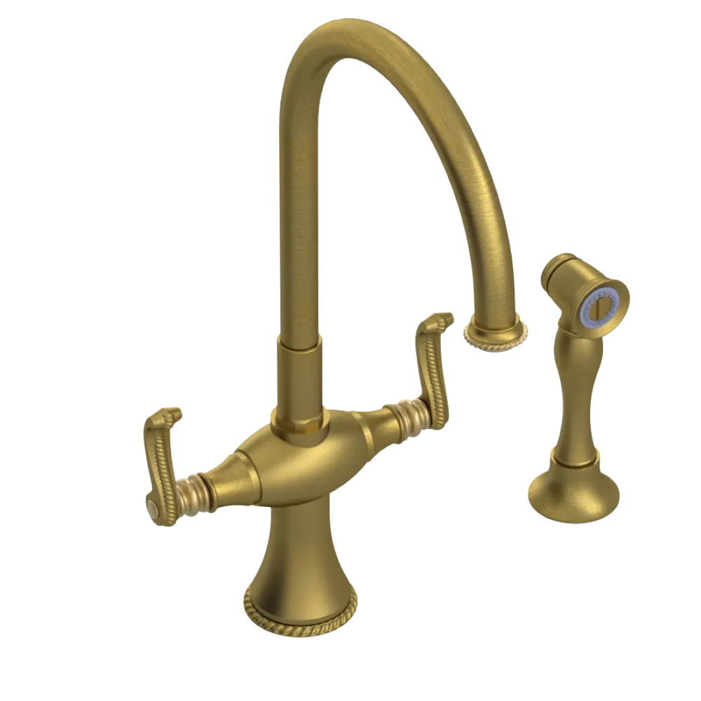 Rubinet Two Handle Single Hole Kitchen Set with Hand Spray Antique Brass Matt