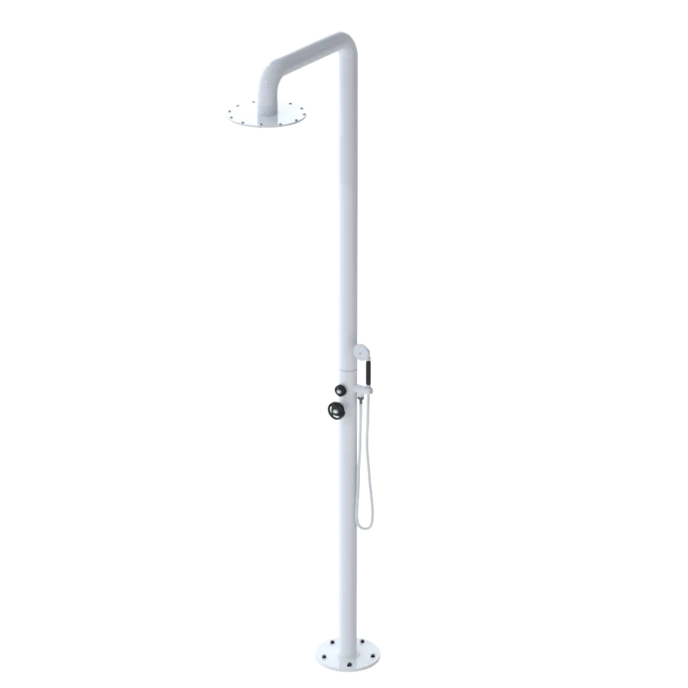 Rubinet Pressure Balance Outdoor Shower with Hand Held Shower & 10" Shower Head - 304 Stainless Steel White