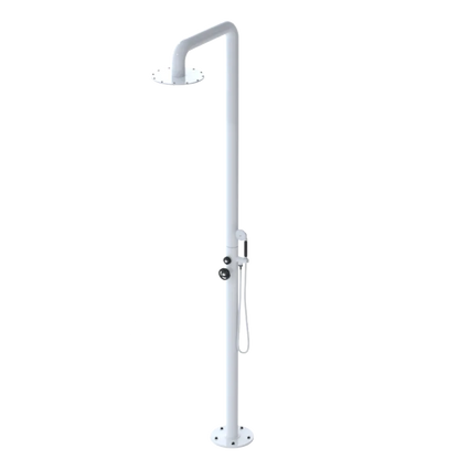 Rubinet Pressure Balance Outdoor Shower with Hand Held Shower & 10" Shower Head - 304 Stainless Steel White