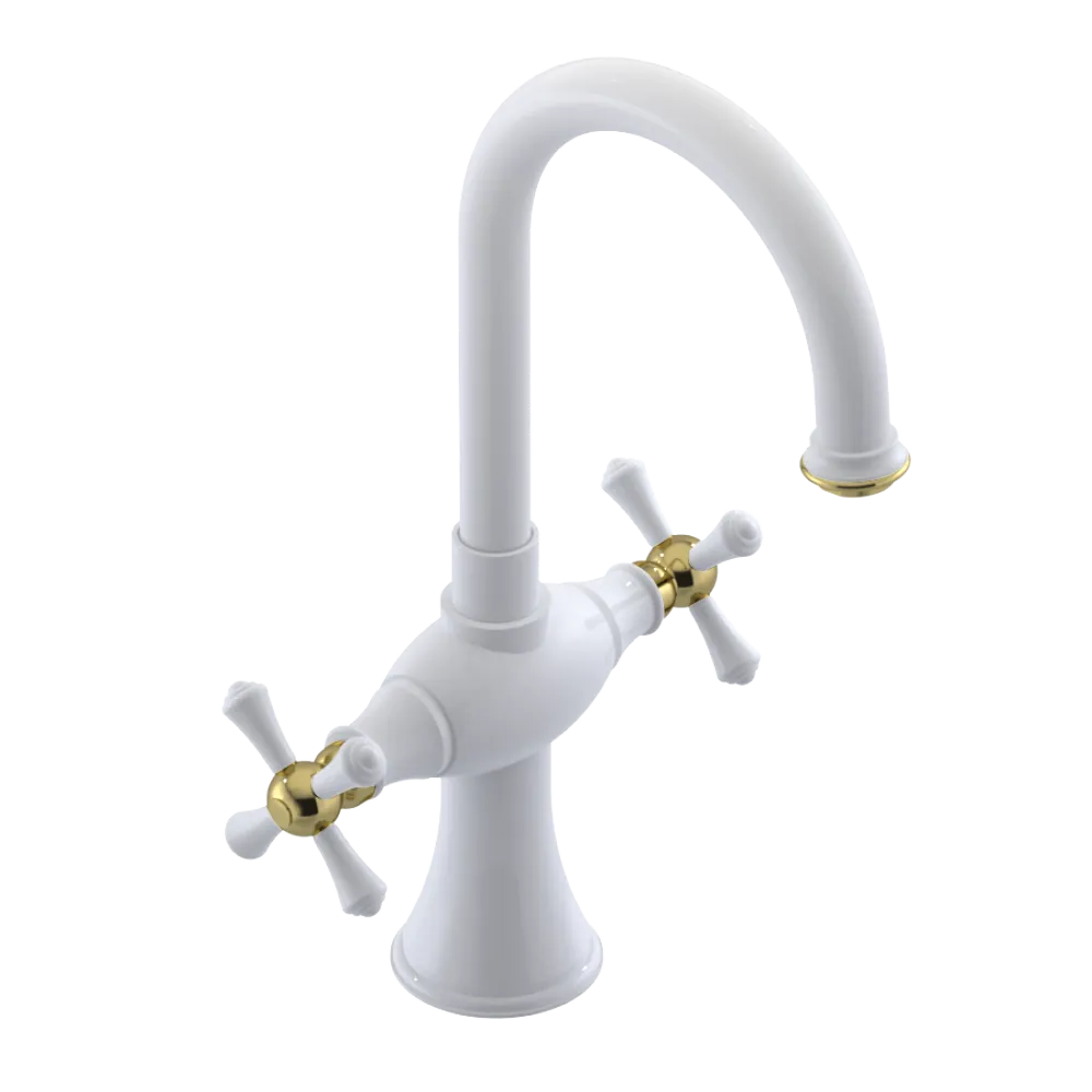 Rubinet Single Hole Dual Handle Lav. Set. (less drain) White
