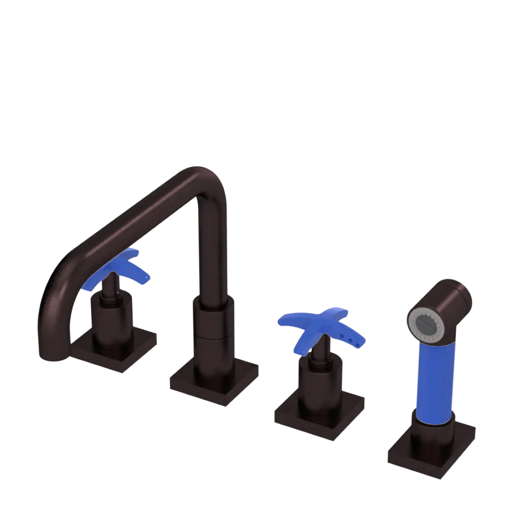Rubinet Widespread Kitchen Set with Genesis Spout with Hand Spray Oil Rubbed Bronze