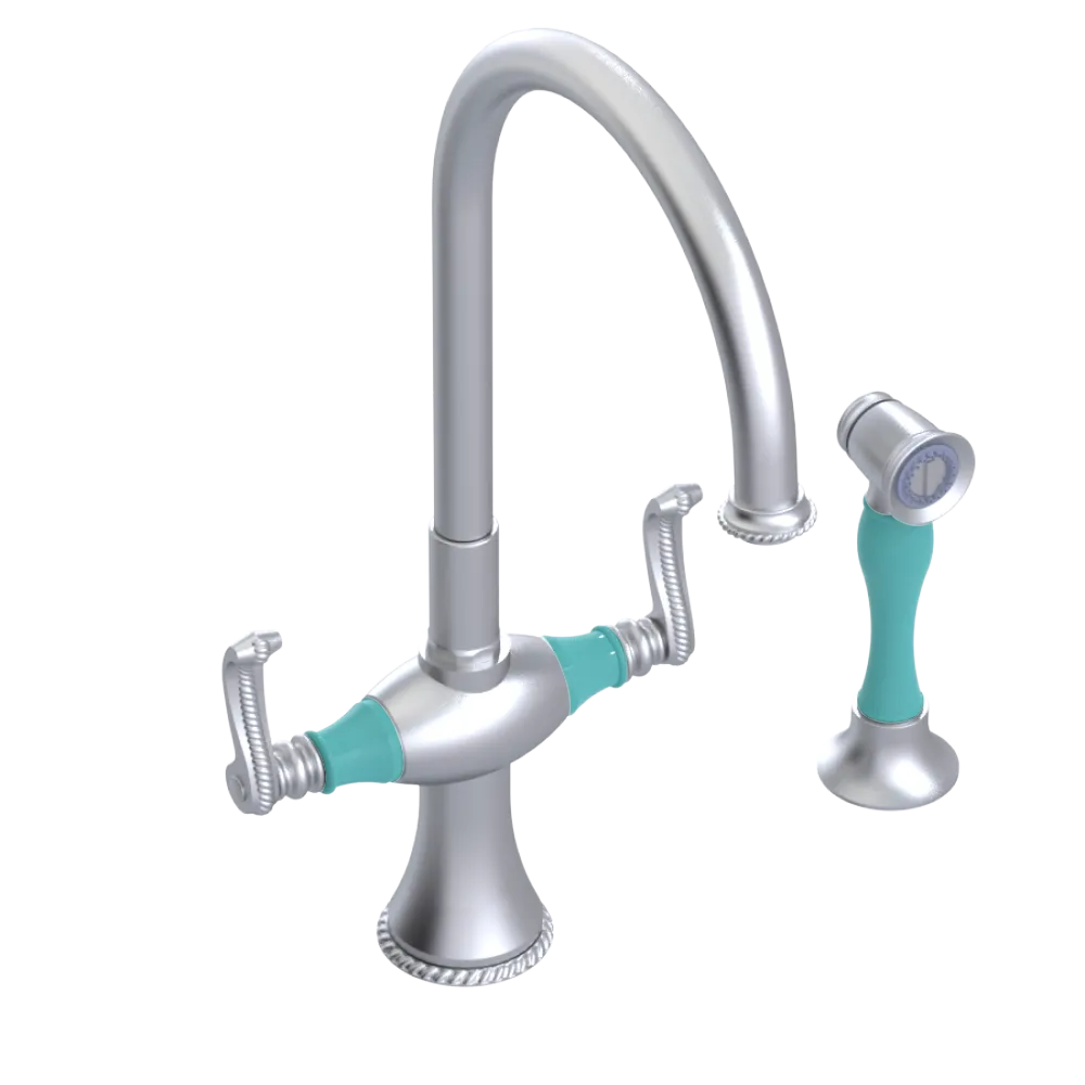Rubinet Two Handle Single Hole Kitchen Set with Hand Spray Satin Chrome
